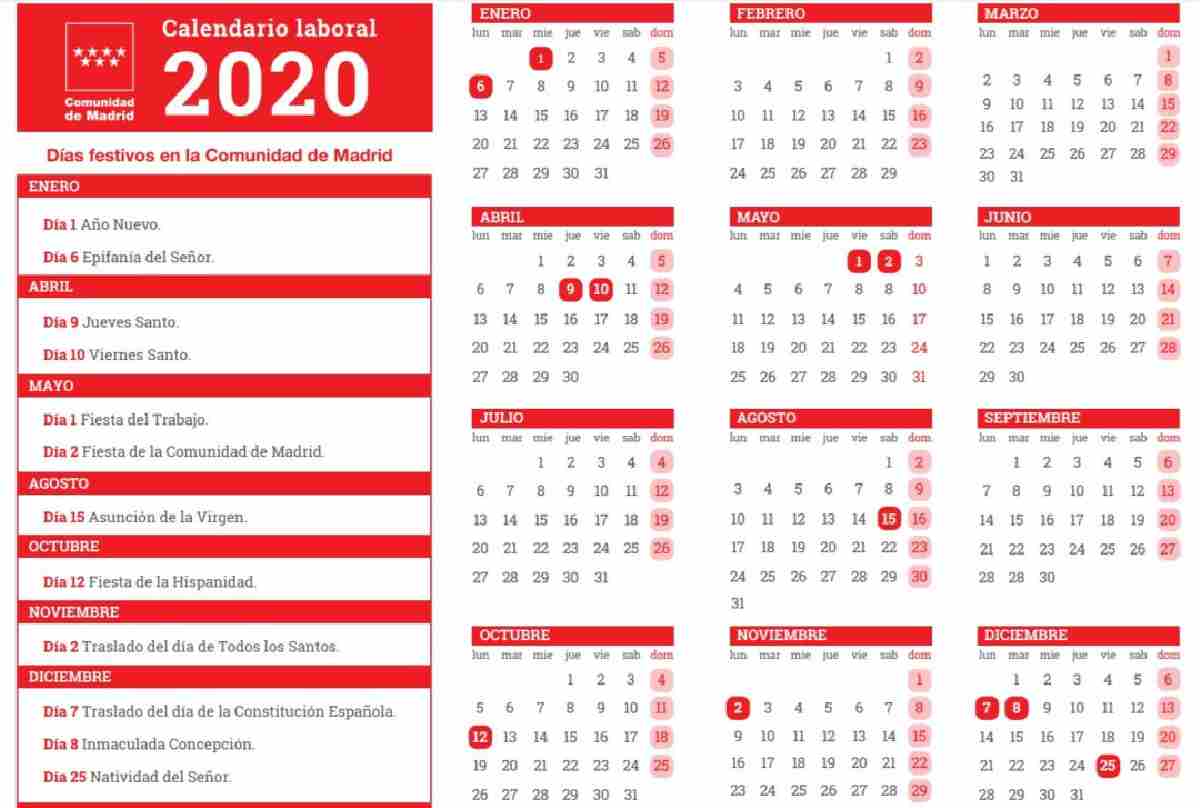 Calendario laboral de Alcorcón 2020