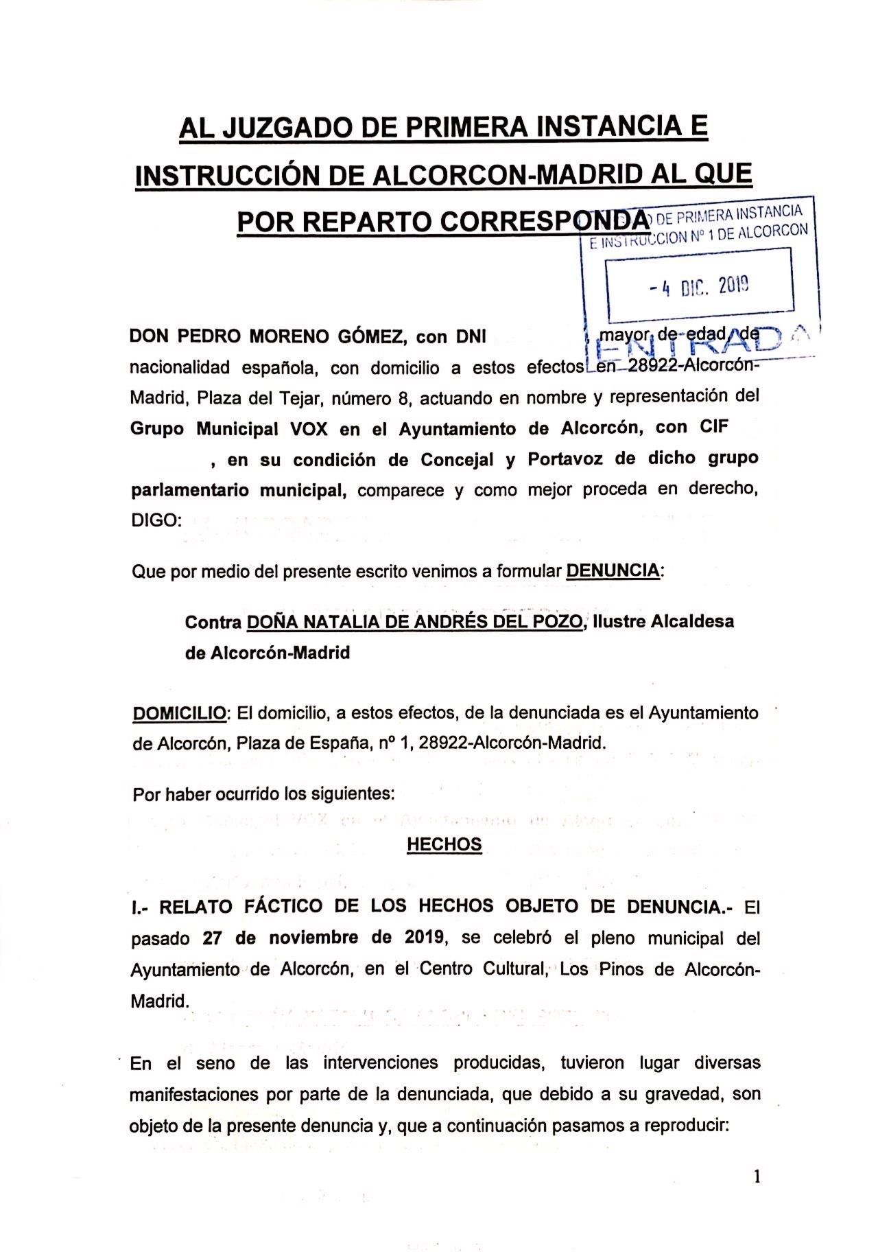 Vox denuncia a la Alcaldesa de Alcorcón