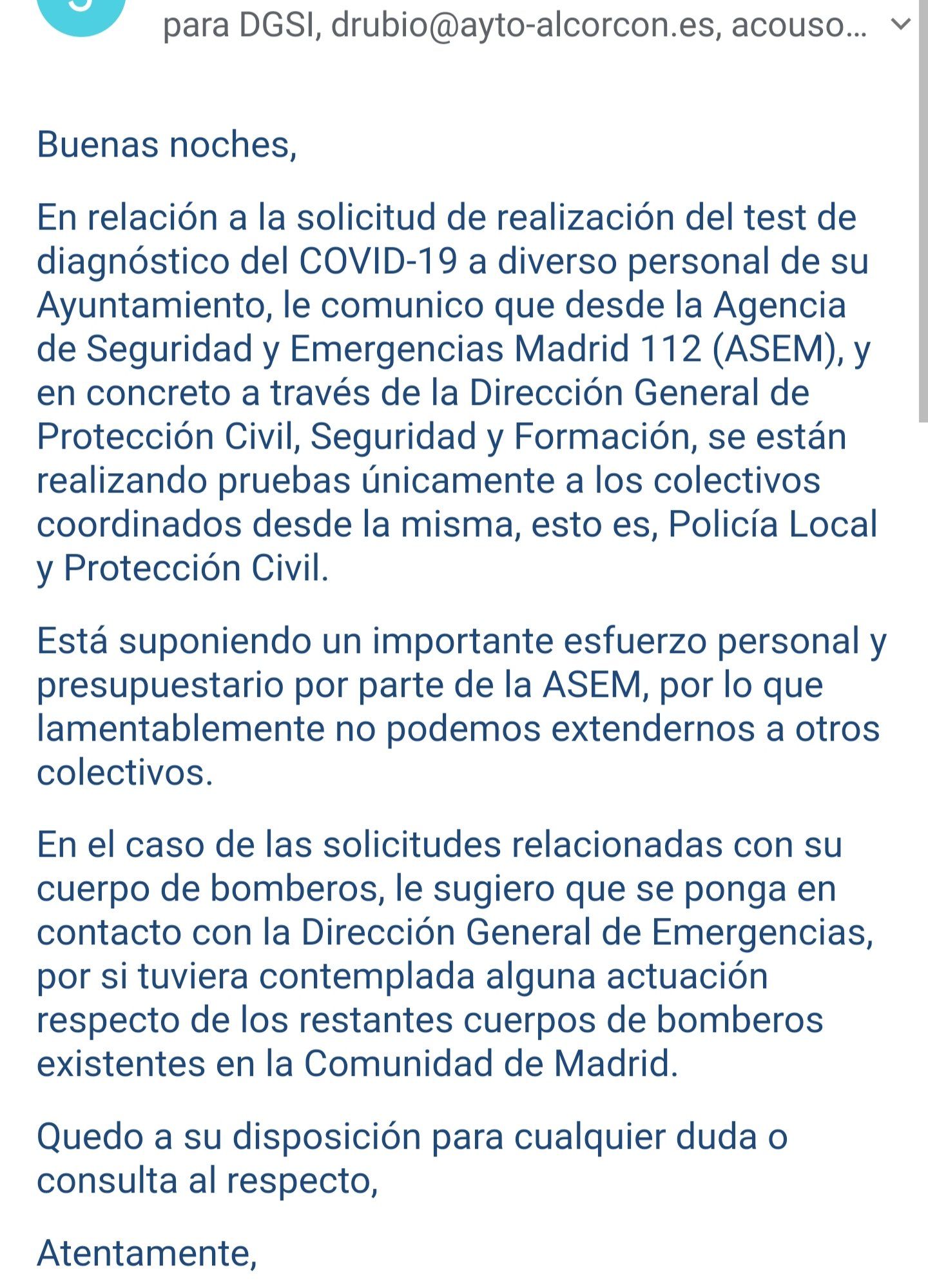 El Ayuntamiento de Alcorcón lleva días gestionando test de COVID-19 para personal municipal