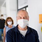 Portrait of people with face masks waiting, coronavirus, covid-19 and vaccination concept.