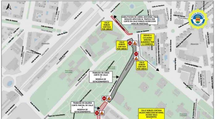 Desde el 15 de febrero cortes de tráfico en la calle robles de Alcorcón