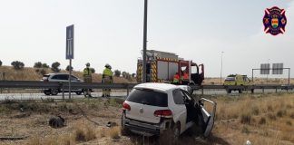 Intervención de la Policía y los Bomberos de Alcorcón en un accidente en la M50