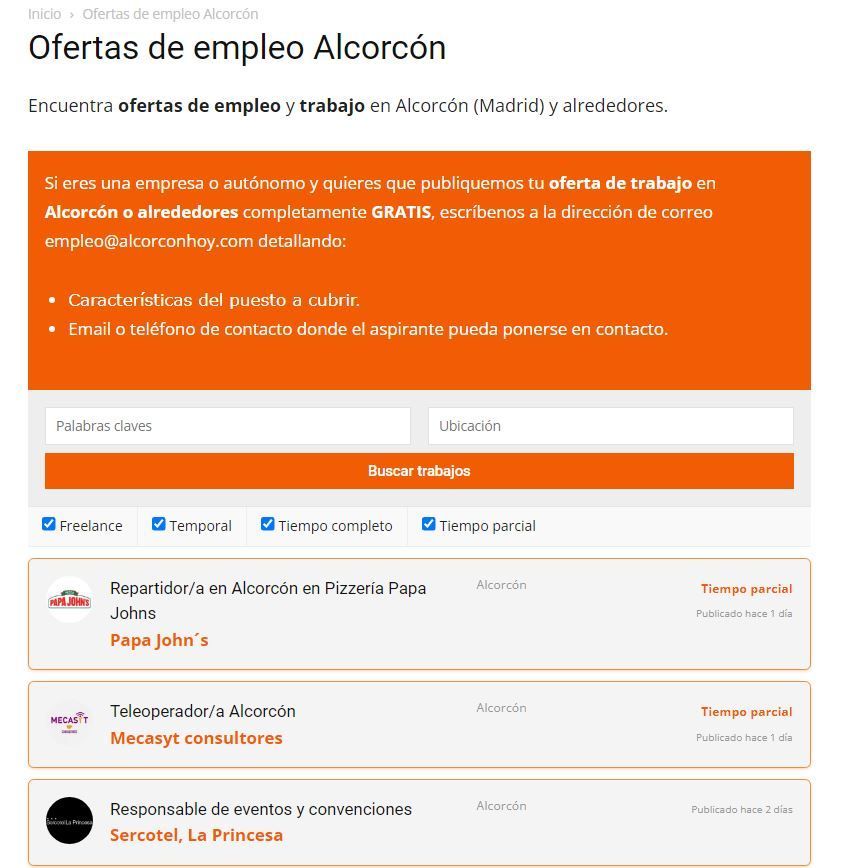Servicio gratuito de ofertas de empleo en Alcorcón
