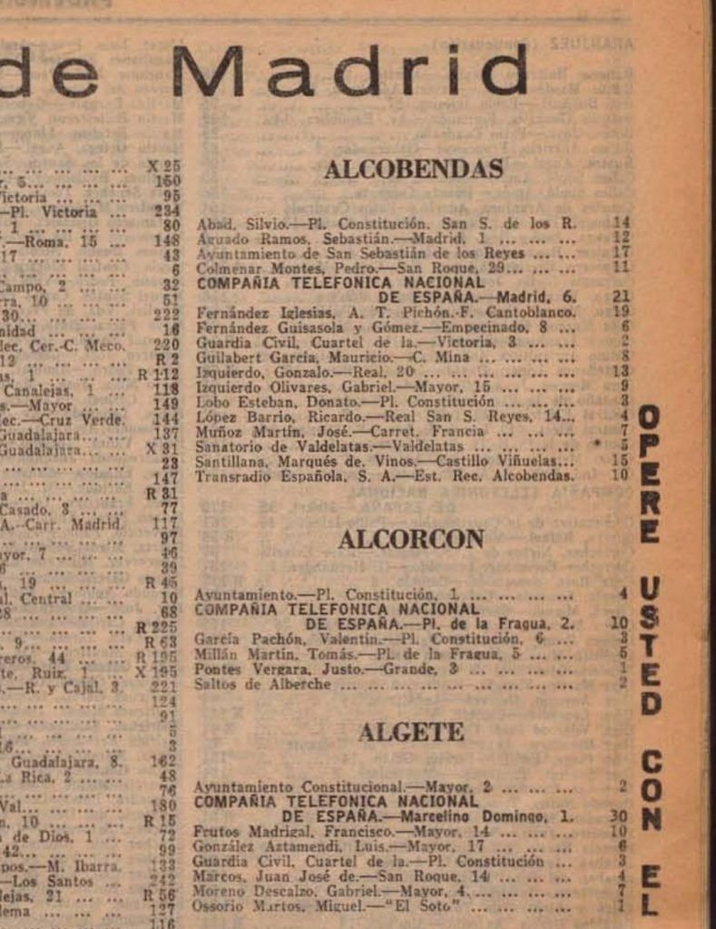 Así era la guía de teléfono en Alcorcón en 1936