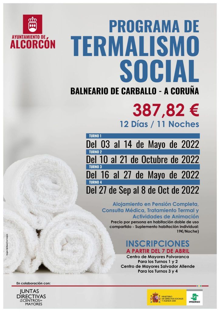 220 mayores de Alcorcón se beneficiarán del programa de Termalismo Social