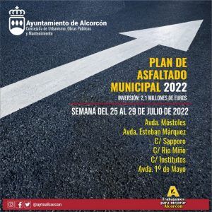 Estas son las calles afectadas por el Plan de Asfaltado en Alcorcón del 25 al 29 de julio