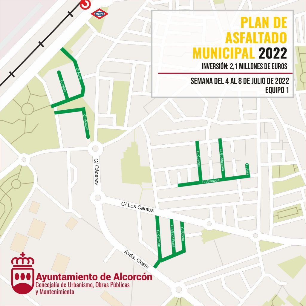 Varias calles de Alcorcón afectadas por el Plan de Asfaltado durante la próxima semana