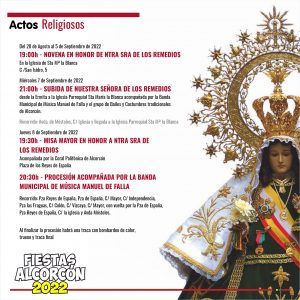 Agenda de actividades de las Fiestas de Alcorcón 2022 del jueves 8 de septiembre