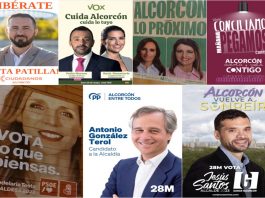 Pegada de carteles para iniciar la campaña electoral en Alcorcón