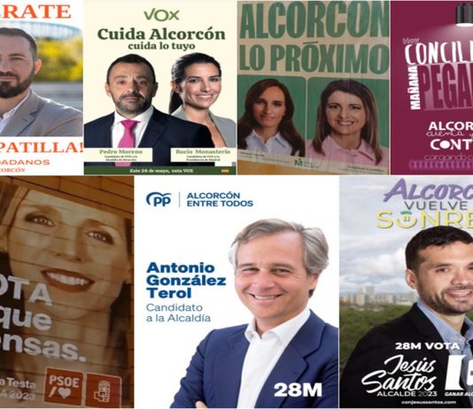 Pegada de carteles para iniciar la campaña electoral en Alcorcón