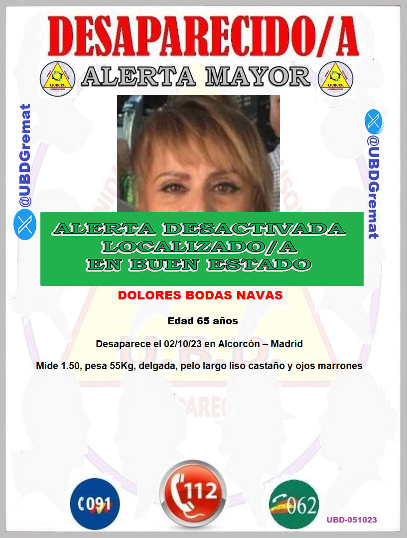 Encuentran en buen estado a la mujer de 65 años que desapareció en Alcorcón