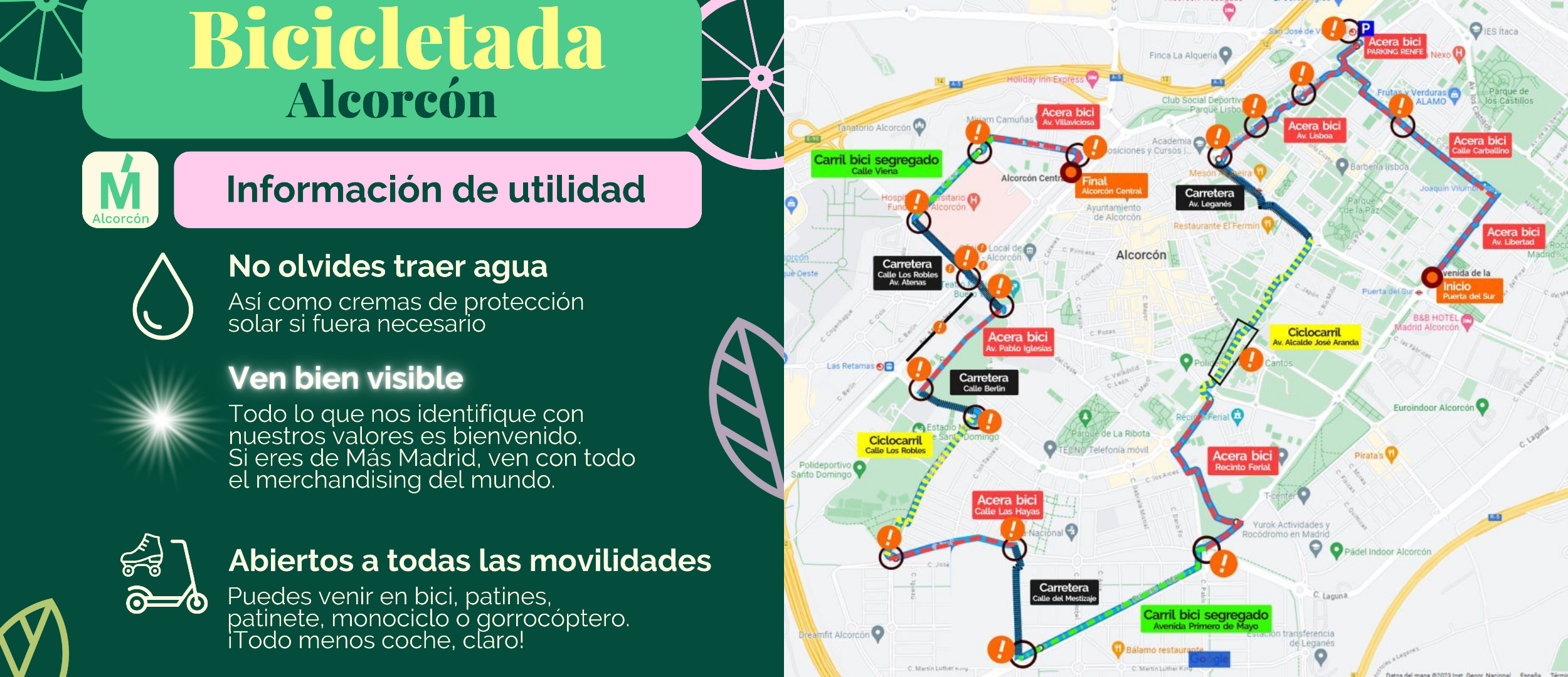 Más Madrid Alcorcón organiza una bicicletada para analizar el estado del carril bici