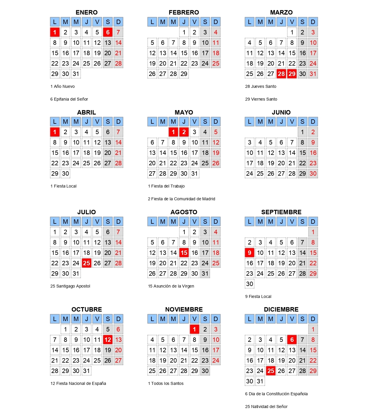 Calendario laboral de Alcorcón en 2024, con todos los festivos