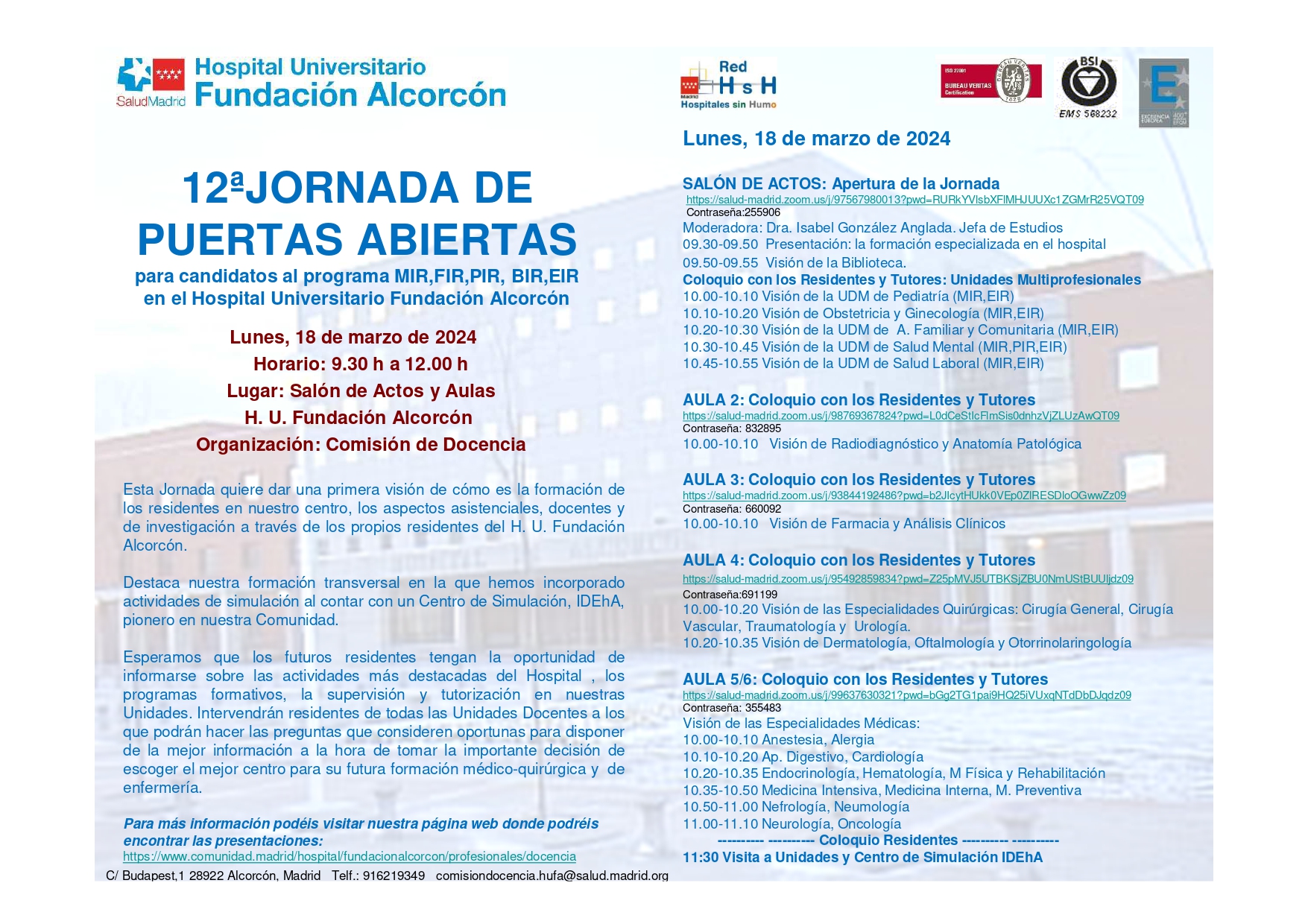 El Hospital de Alcorcón organiza su 12ª Jornada de Puertas Abiertas