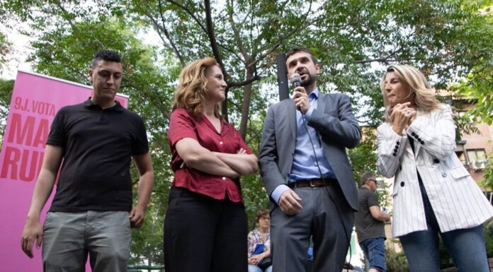 Jesús Santos acompaña a Yolanda Díaz y a Estrella Galán en el mitin de Sumar en Alcorcón por las Elecciones Europeas