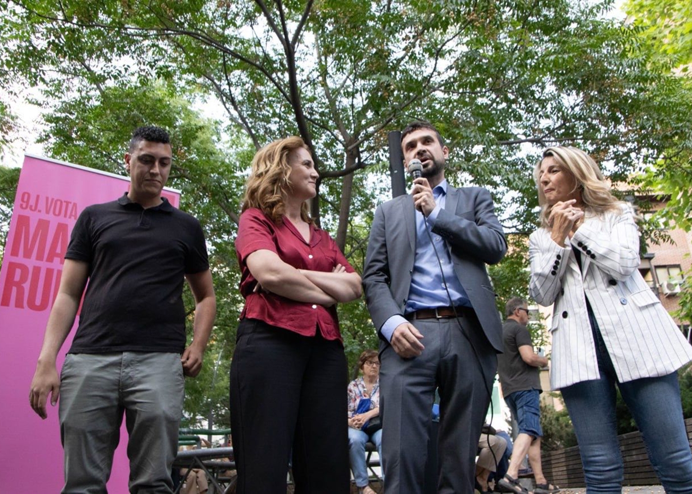 Jesús Santos acompaña a Yolanda Díaz y a Estrella Galán en el mitin de Sumar en Alcorcón por las Elecciones Europeas