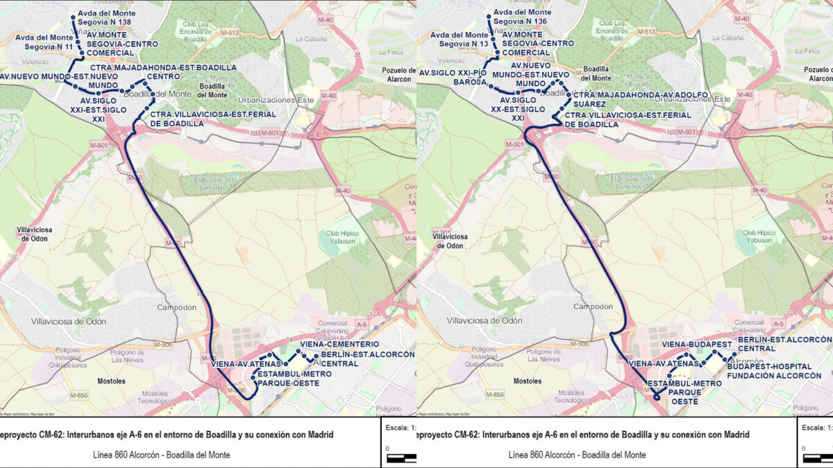 La nueva línea de autobús 860 conectará Alcorcón con Boadilla del Monte