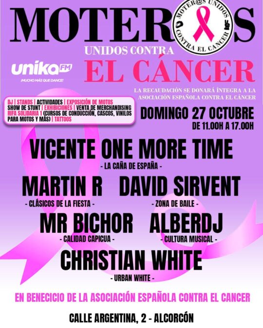 Moteros Unidos contra el Cáncer en Alcorcón con Vicente One More Time y mucho más