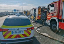 Grave accidente entre dos camiones con incendio en la M-50 dirección Alcorcón