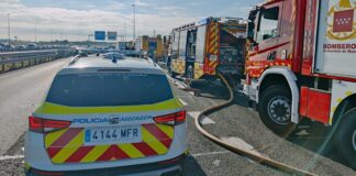 Grave accidente entre dos camiones con incendio en la M-50 dirección Alcorcón