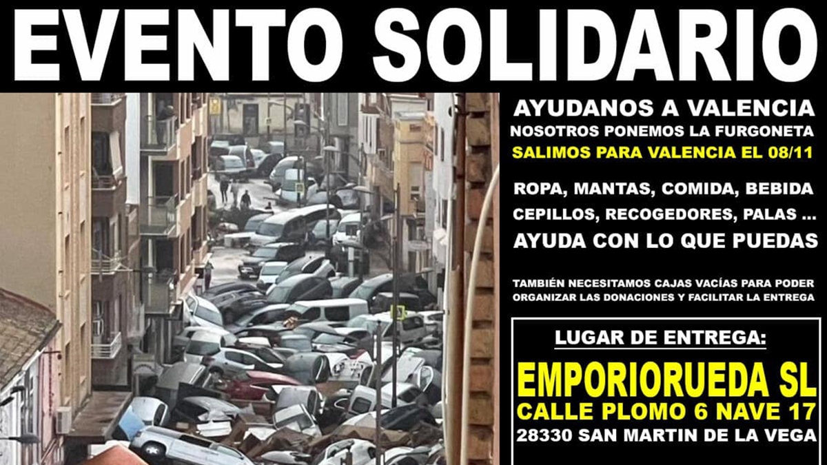 Evento solidario de Emporiorueda y unikafm cerca de Alcorcón para los afectados por la DANA