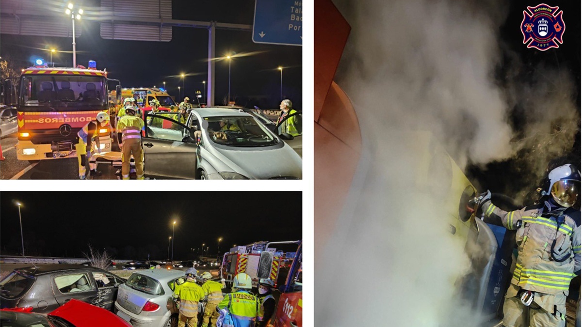 Cuatro incendios y un accidente de tráfico en Alcorcón durante una sola noche