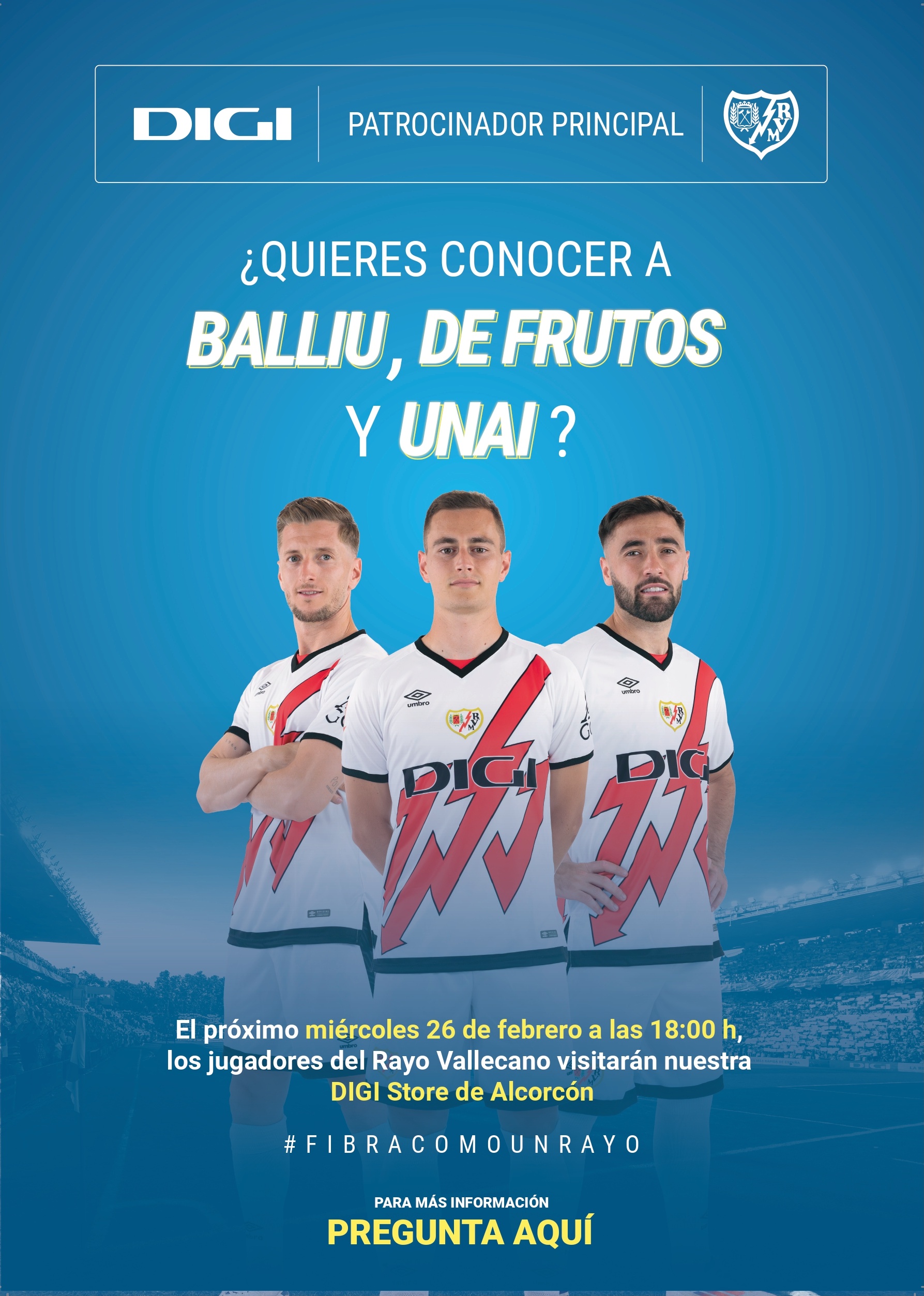 Los vecinos de Alcorcón podrán conocer a tres jugadores del Rayo Vallecano en la tienda DIGI