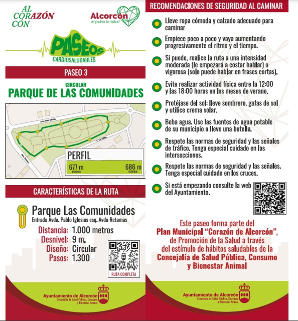 Las cuatro rutas de Paseos Cardiosaludables disponibles en Alcorcón