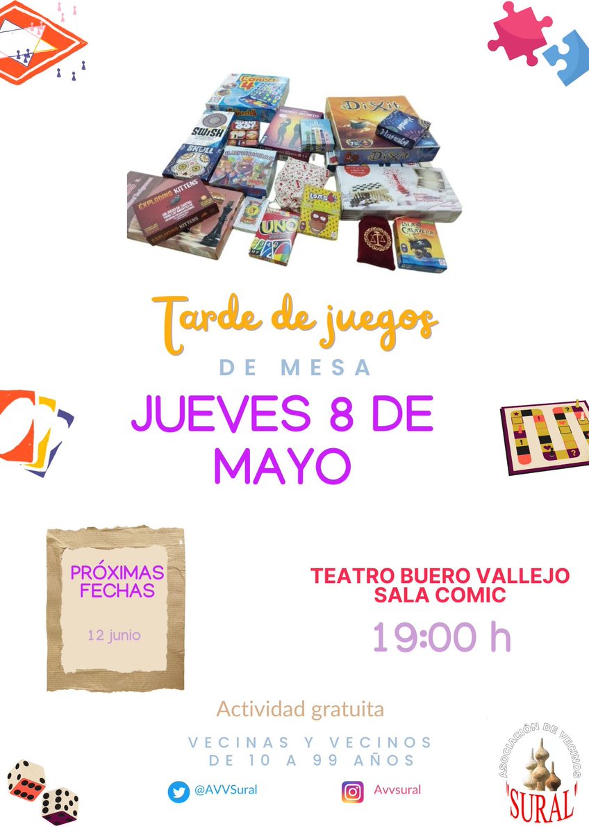 Regresa la Tarde de Juegos de Mesa a Alcorcón gracias a la Asociación Vecinal Sural