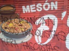 Aparecen pintadas antifascistas en el Mesón D'Juan de Alcorcón