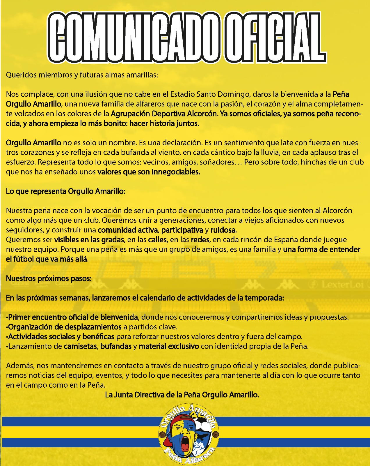 La afición del Alcorcón da un paso al frente y nace la Peña Orgullo Amarillo