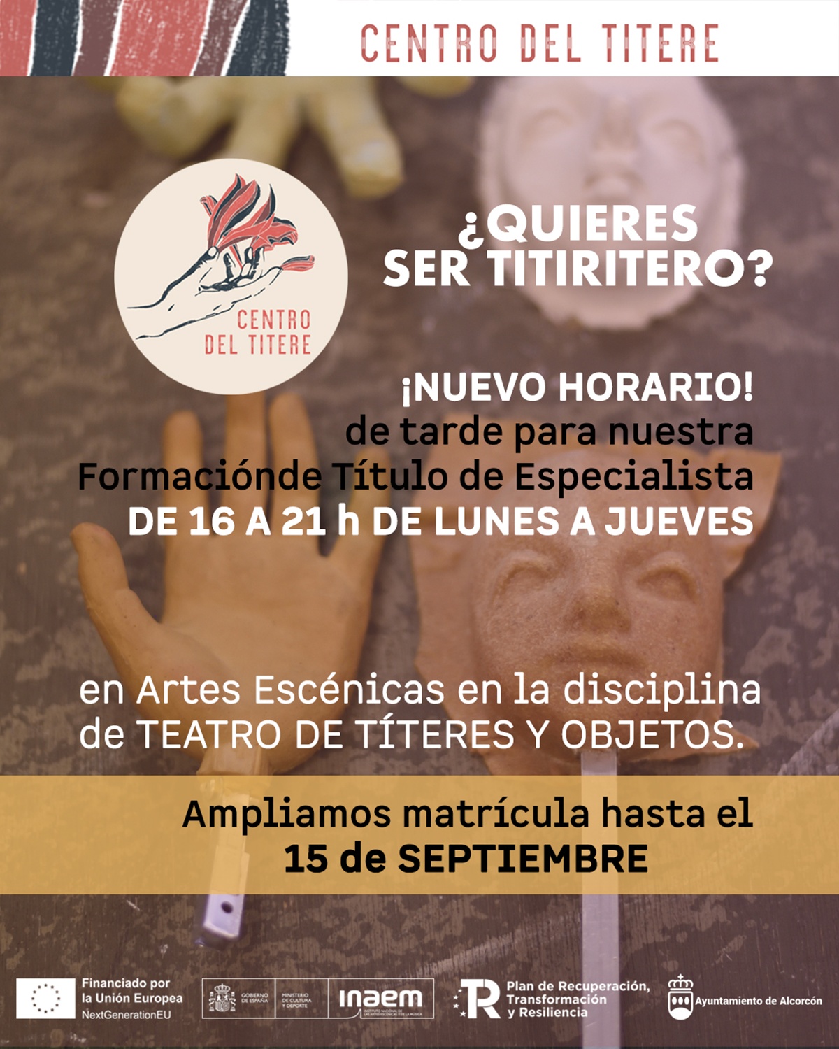 Ampliación de matrículas para la formación especializada en el Centro del Títere de Alcorcón