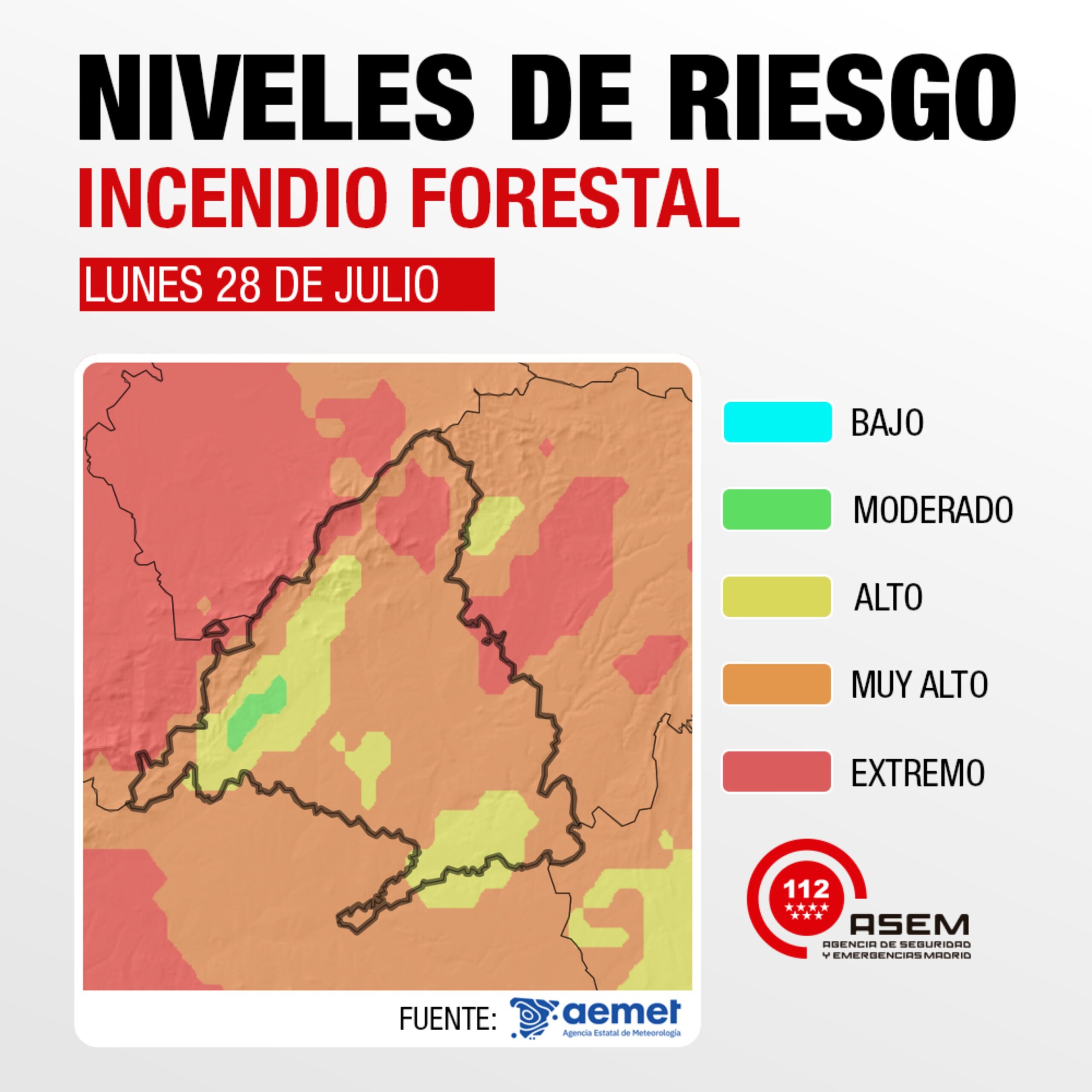 Activado el riesgo muy alto de incendio en Alcorcón desde la Comunidad de Madrid