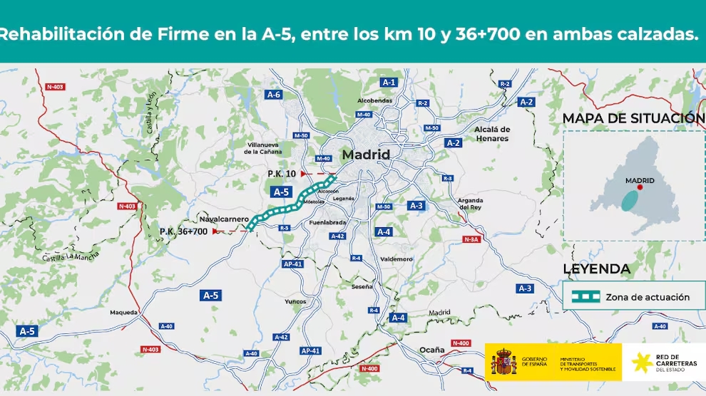 Inversión de 22 millones de euros en la A-5 para mejorar el transporte a su paso por Alcorcón