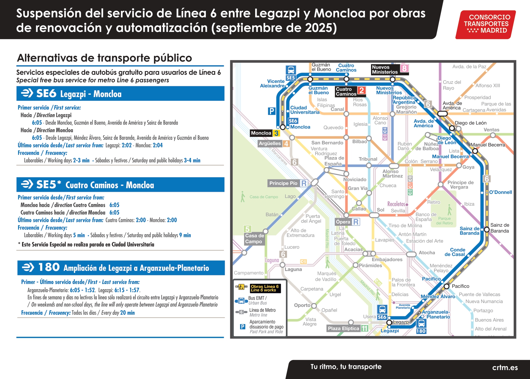 Adelantan la segunda fase del cierre parcial de la Línea 6 de Metro que afectará a Alcorcón