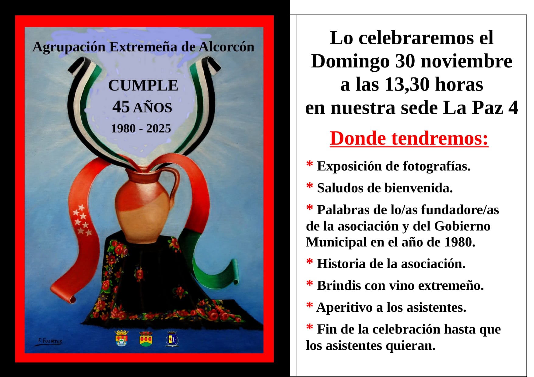 La Agrupación Extremeña de Alcorcón celebra su 45º cumpleaños el próximo domingo por todo lo alto