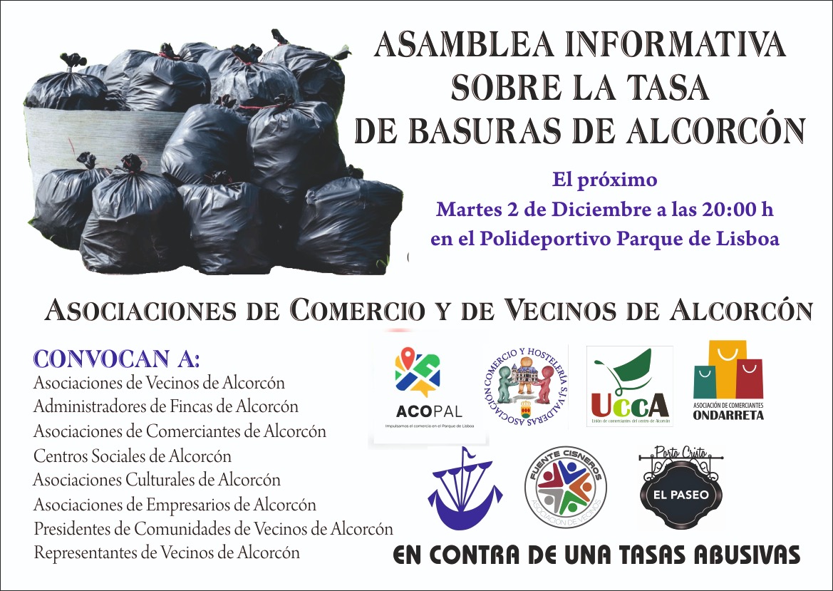 Preparada la asamblea informativa sobre la tasa de basuras de Alcorcón para el próximo martes