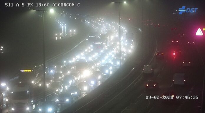 Caos total en la A-5 a la altura de Alcorcón con más de 10 kilómetros de atasco