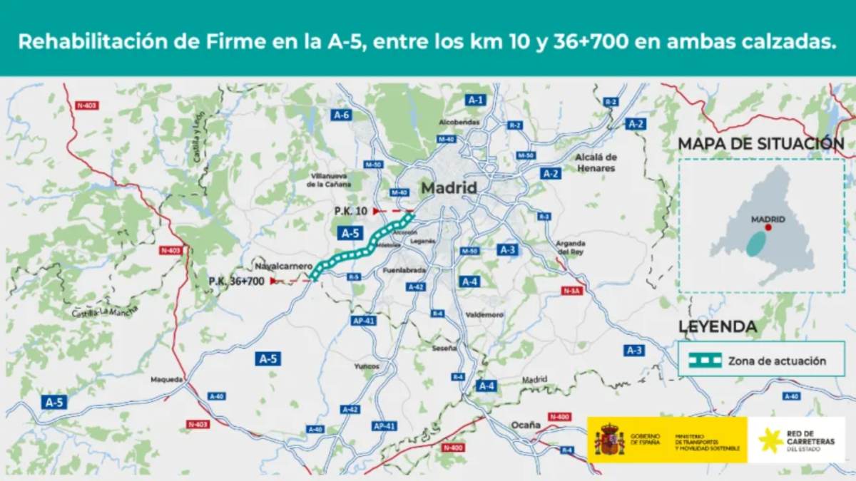 Nuevo paso clave para el inicio del asfaltado de la A-5 que afectará a Alcorcón