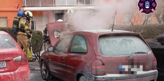Las llamas devoran un coche en la calle Polvoranca de Alcorcón