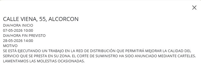 Una zona de la calle Viena de Alcorcón sufre un corte de agua hasta final de mes
