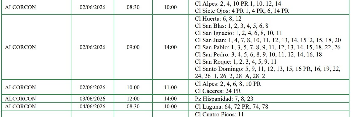 Anunciados nuevos cortes de luz en Alcorcón para junio