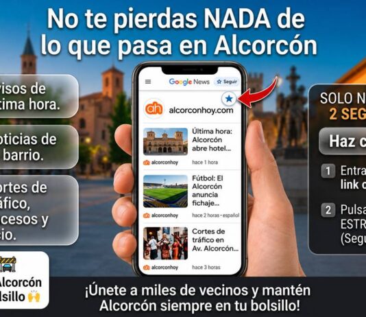Cómo no perderte ninguna noticia de Alcorcón siguiendo a alcorconhoy.com en Google News Cómo no perderte ninguna noticia de Alcorcón siguiendo a alcorconhoy.com en Google News