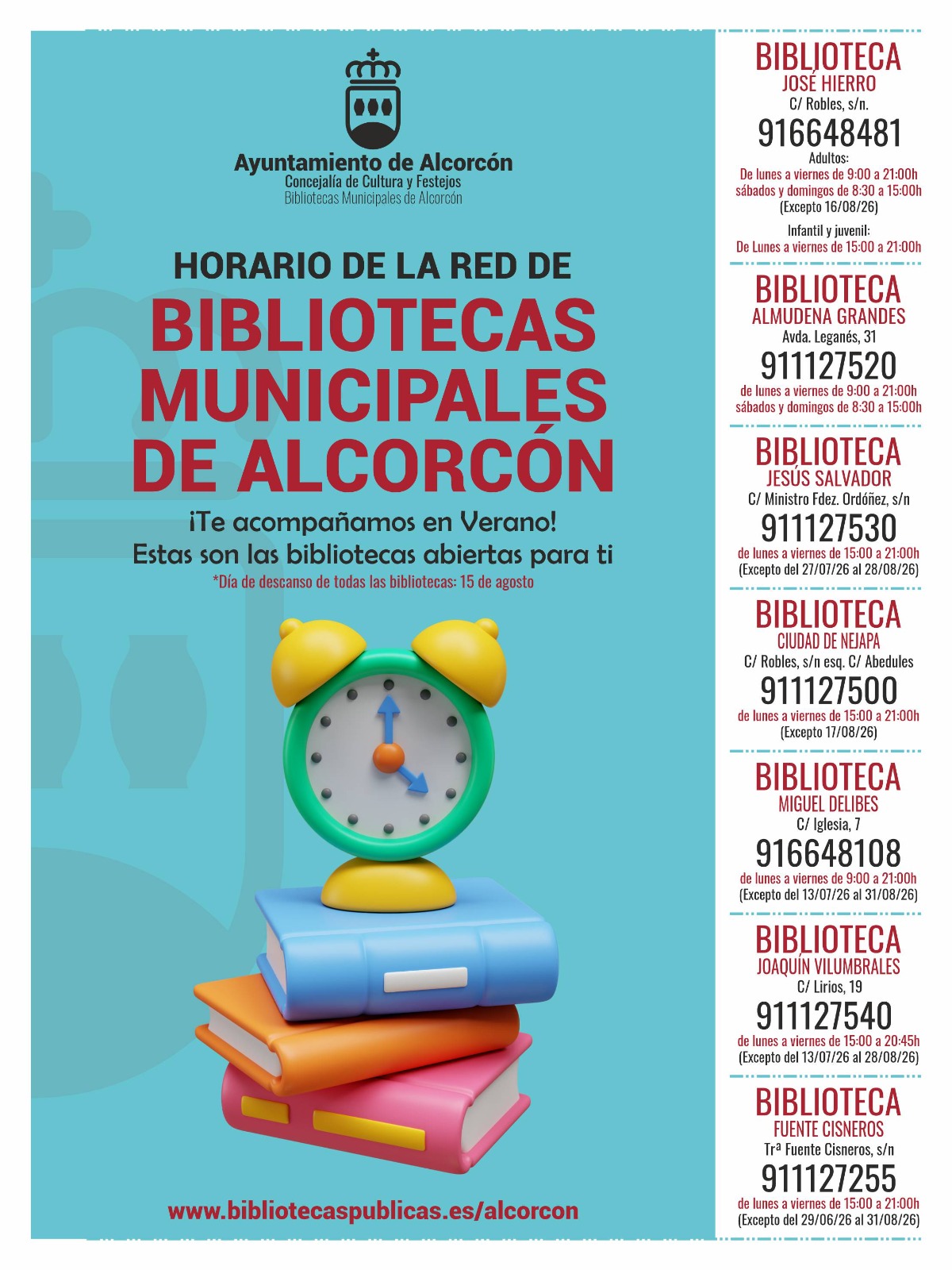 Alcorcón abrirá tres bibliotecas durante agosto para combatir el calor