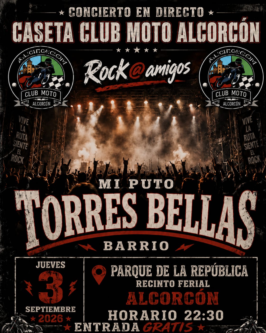 El Club Moto Alcorcón confirma un esperado concierto para su caseta en las Fiestas Patronales