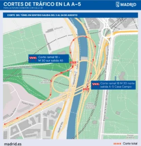 Cortes en la A-5 por las obras del soterramiento en el enlace con la M-30: así afectarán a los conductores de Alcorcón