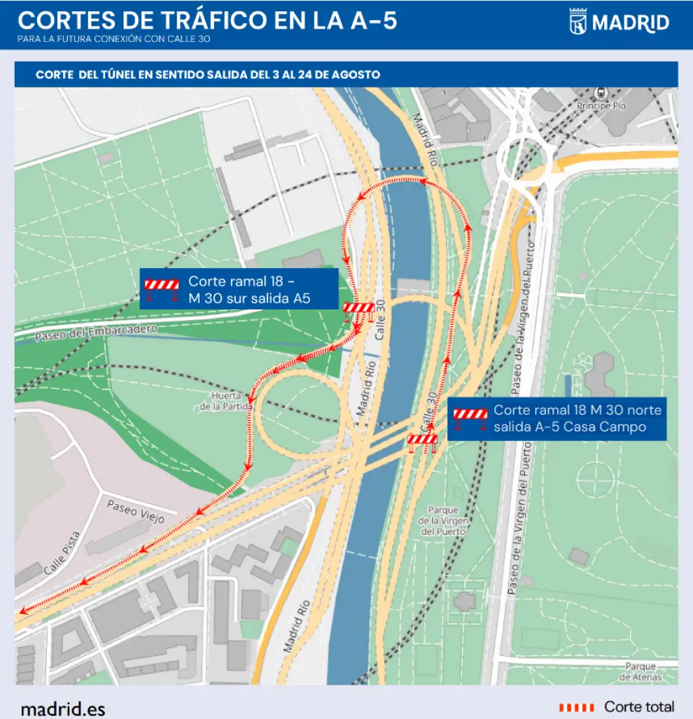 Cortes en la A-5 por las obras del soterramiento en el enlace con la M-30: así afectarán a los conductores de Alcorcón