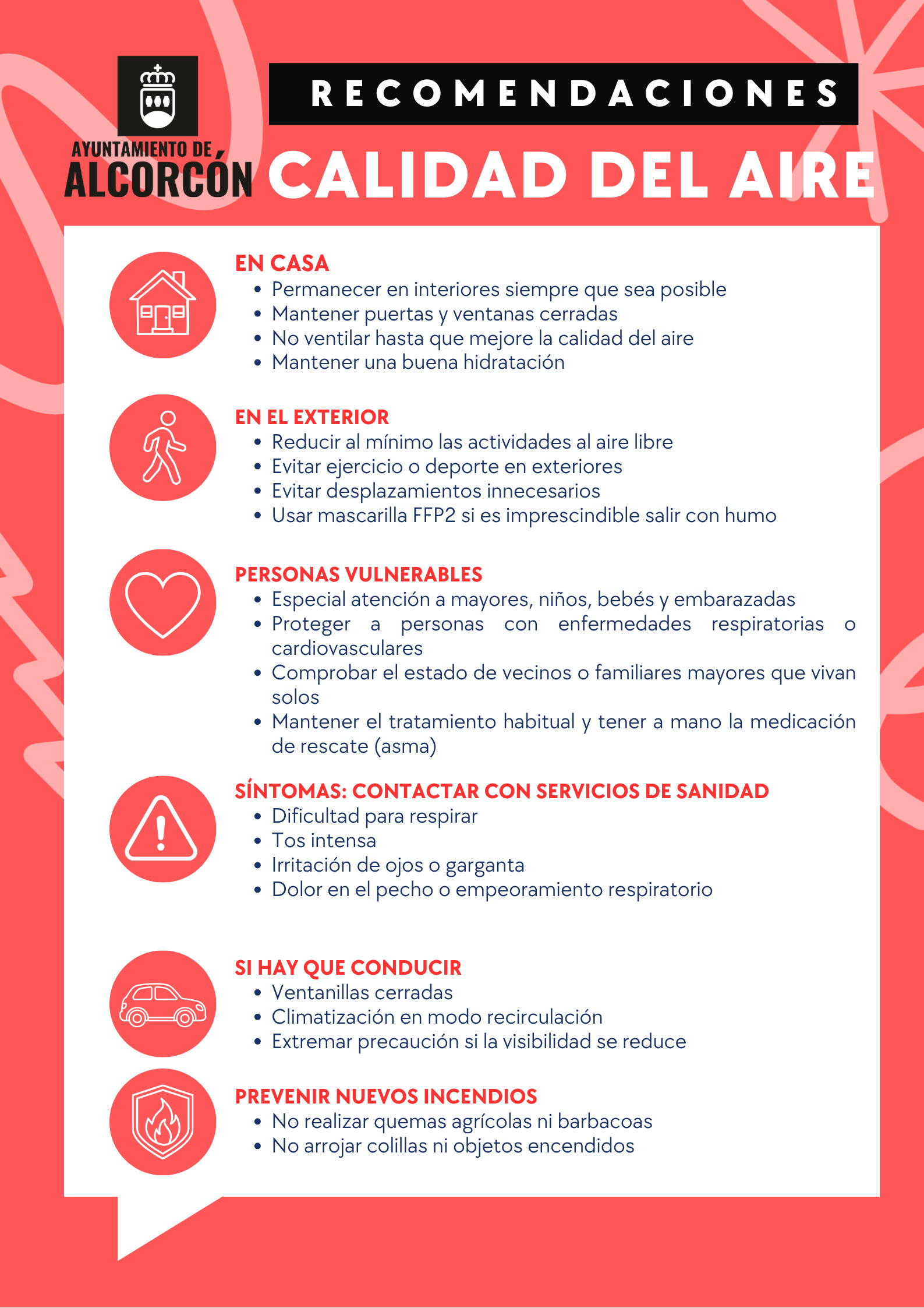 Alcorcón alerta por el humo de los incendios: recomendaciones para proteger la salud