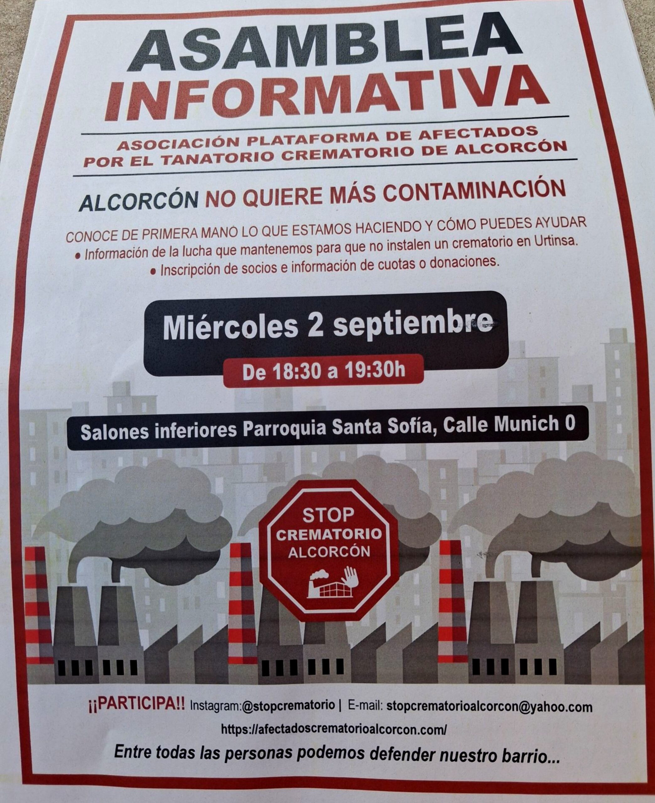 El tanatorio crematorio de Urtinsa vuelve a la palestra: Alcorcón acoge una nueva asamblea informativa
