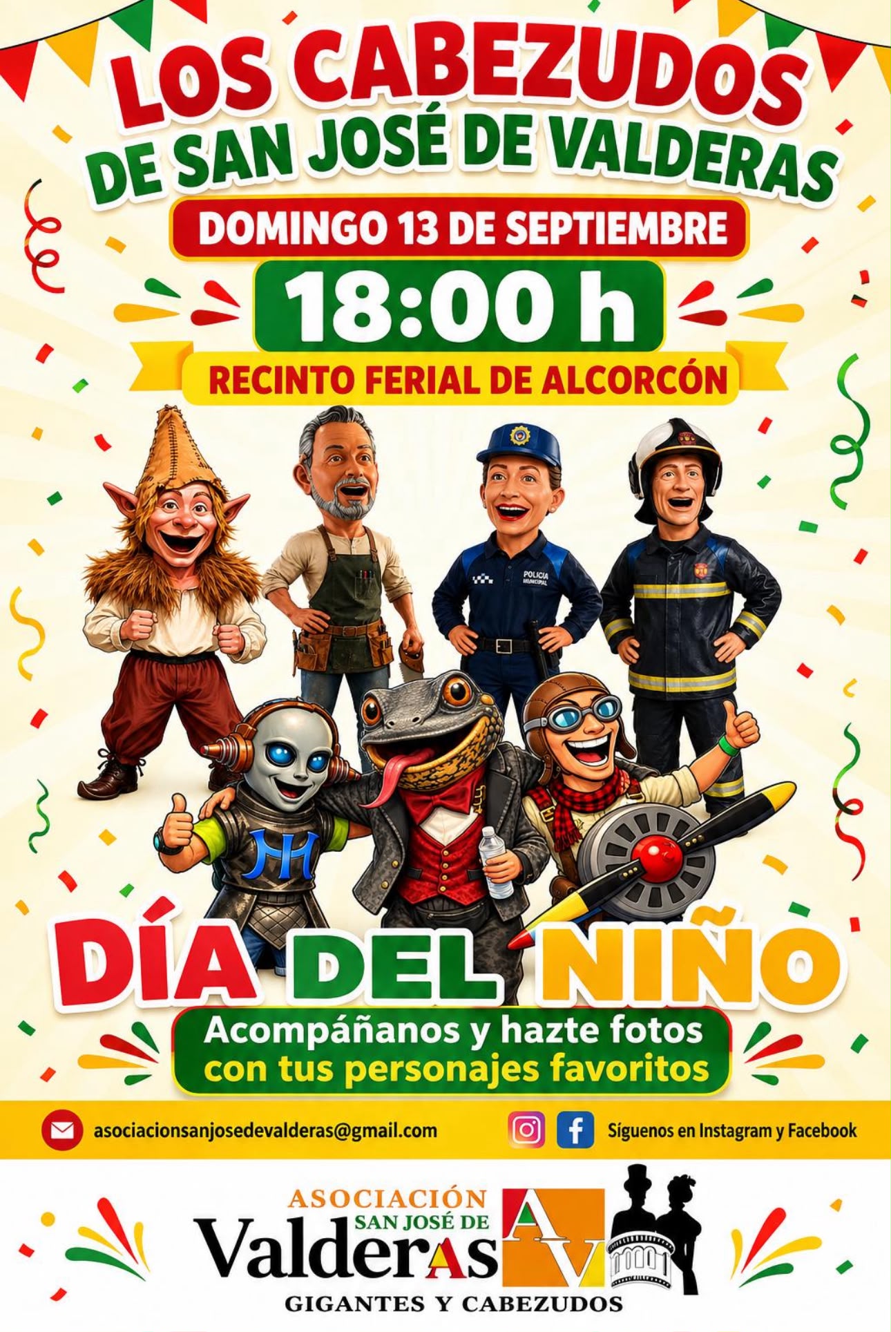 Los Cabezudos de San José de Valderas preparados en el Recinto Ferial por el Día del Niño: así cierran las Fiestas de Alcorcón este domingo